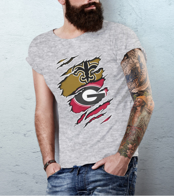 Saints Fleur-de-Lis Bulldogs Logo Ripped T-Shirt