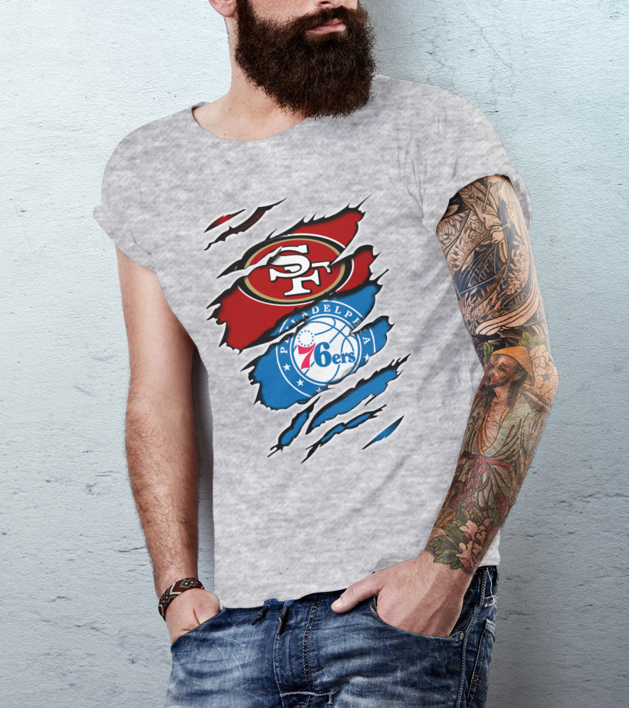 49ERS SF 76ERS PHILADELPHIA LOGOS IN SCRATCHED T-Shirt