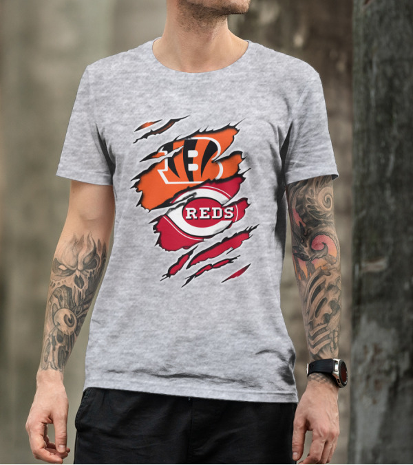 Bengals Reds NFL MLB Cincinnati Fan Ripped T-Shirt