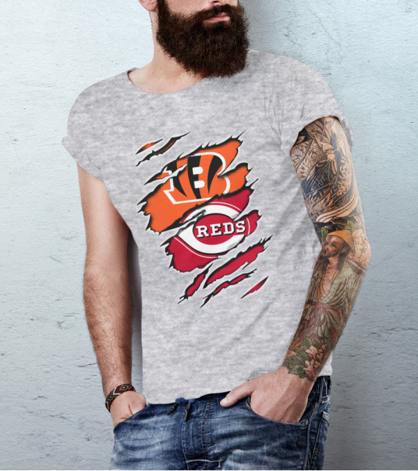 Bengals Reds NFL MLB Cincinnati Fan Ripped T-Shirt