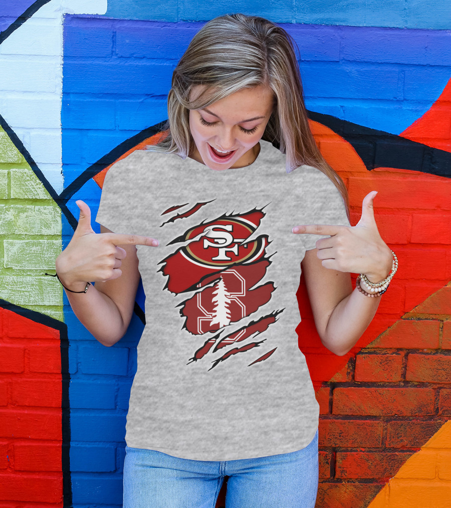 SF 49ers Stanford Cardinal Tree Logo Football T-Shirt