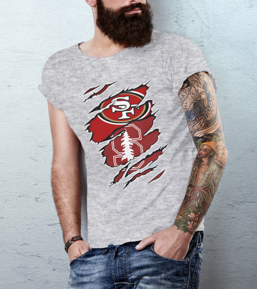 SF 49ers Stanford Cardinal Tree Logo Football T-Shirt