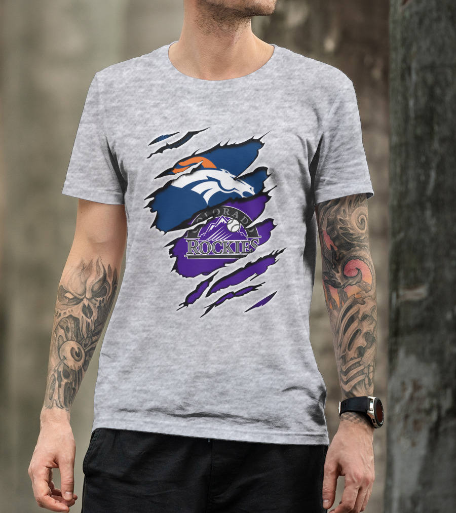 Broncos Rockies Colorado Sports Fan Ripped T-Shirt