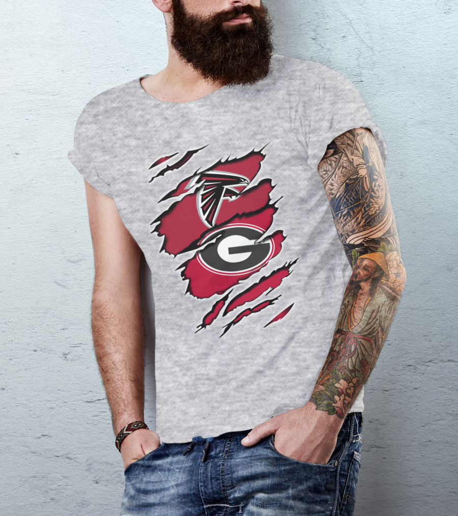 Atlanta Falcons Georgia Bulldogs Logos Ripped T-Shirt