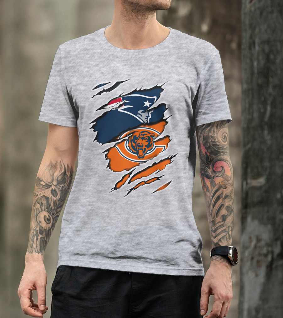 Patriots Bears Logos Clash Ripped T-Shirt