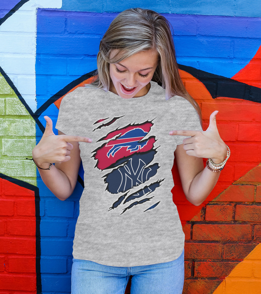 Buffalo Bills New York Yankees Torn Logo Mashup T-Shirt