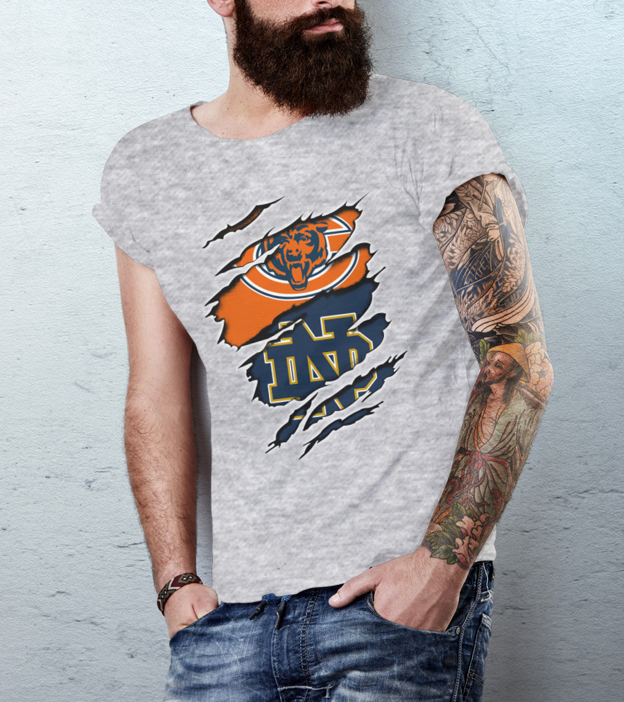 Bears Notredame Bears Notredame Chicago Bears Notre Dame Logo Combo T-Shirt