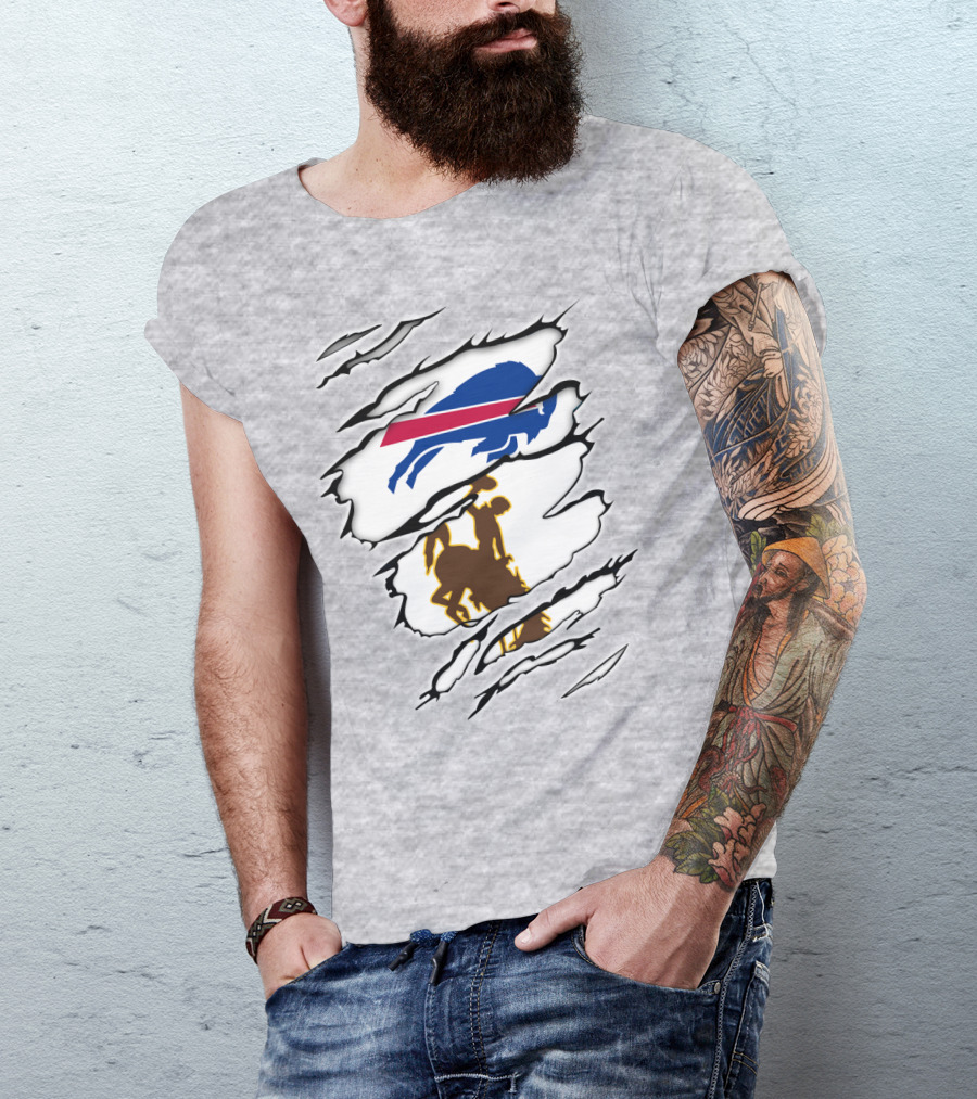 Wyoming Cowboy And Buffalo Emblem Fusion T-Shirt