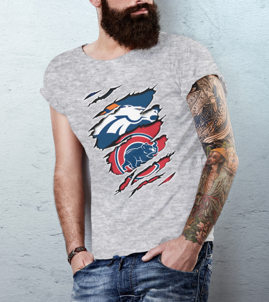 Broncos Cubs Scratching Logos Fusion T-Shirt