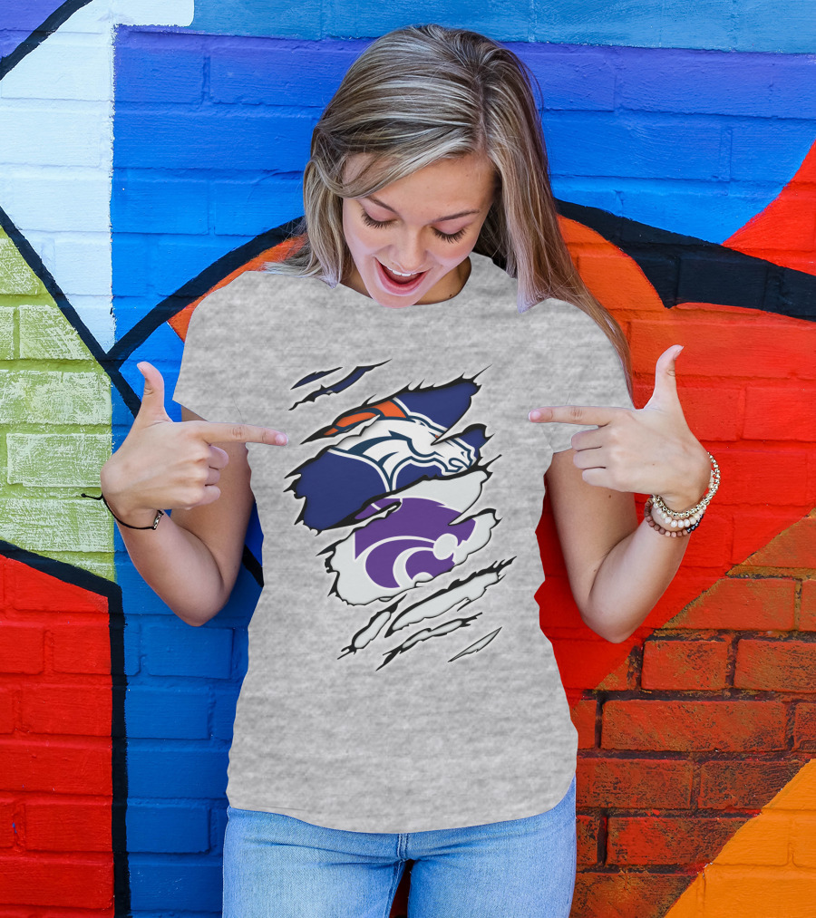 Broncos Wildcat Kansas Football Team Colors Ripped Claw T-Shirt