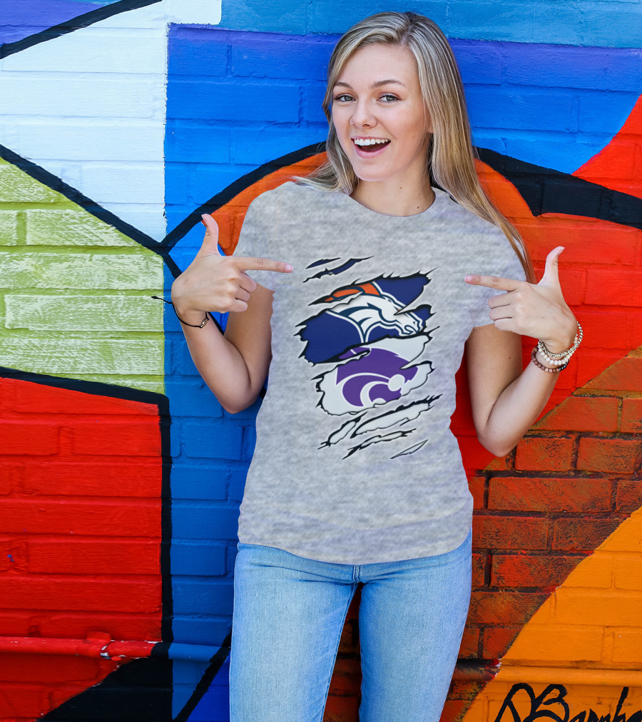 Broncos Wildcat Kansas Football Team Colors Ripped Claw T-Shirt