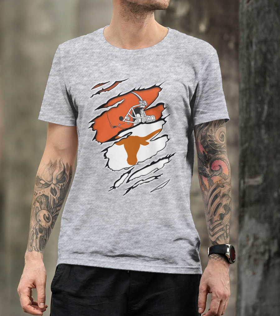 Browns Helmet Longhorns Horns Football Fusion T-Shirt