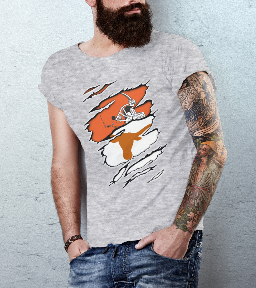Browns Helmet Longhorns Horns Football Fusion T-Shirt