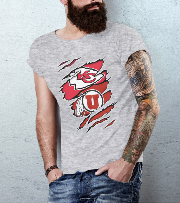 Kansas City Chiefs Utah Utes Claw Marks Logo Combination T-Shirt