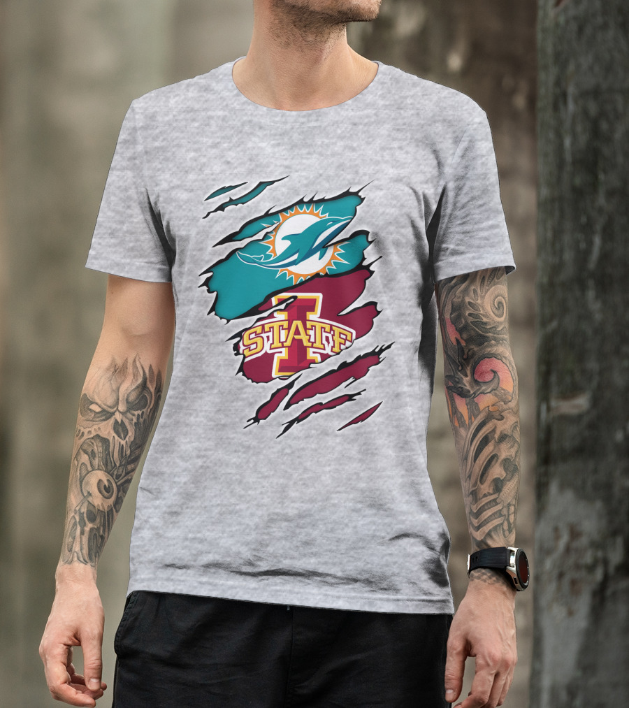 Dolphins Miami Logo Iowa State Cyclones Tear T-Shirt