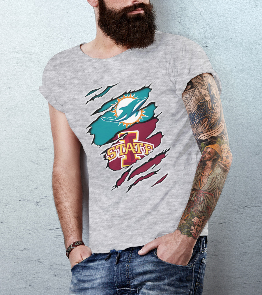 Dolphins Miami Logo Iowa State Cyclones Tear T-Shirt