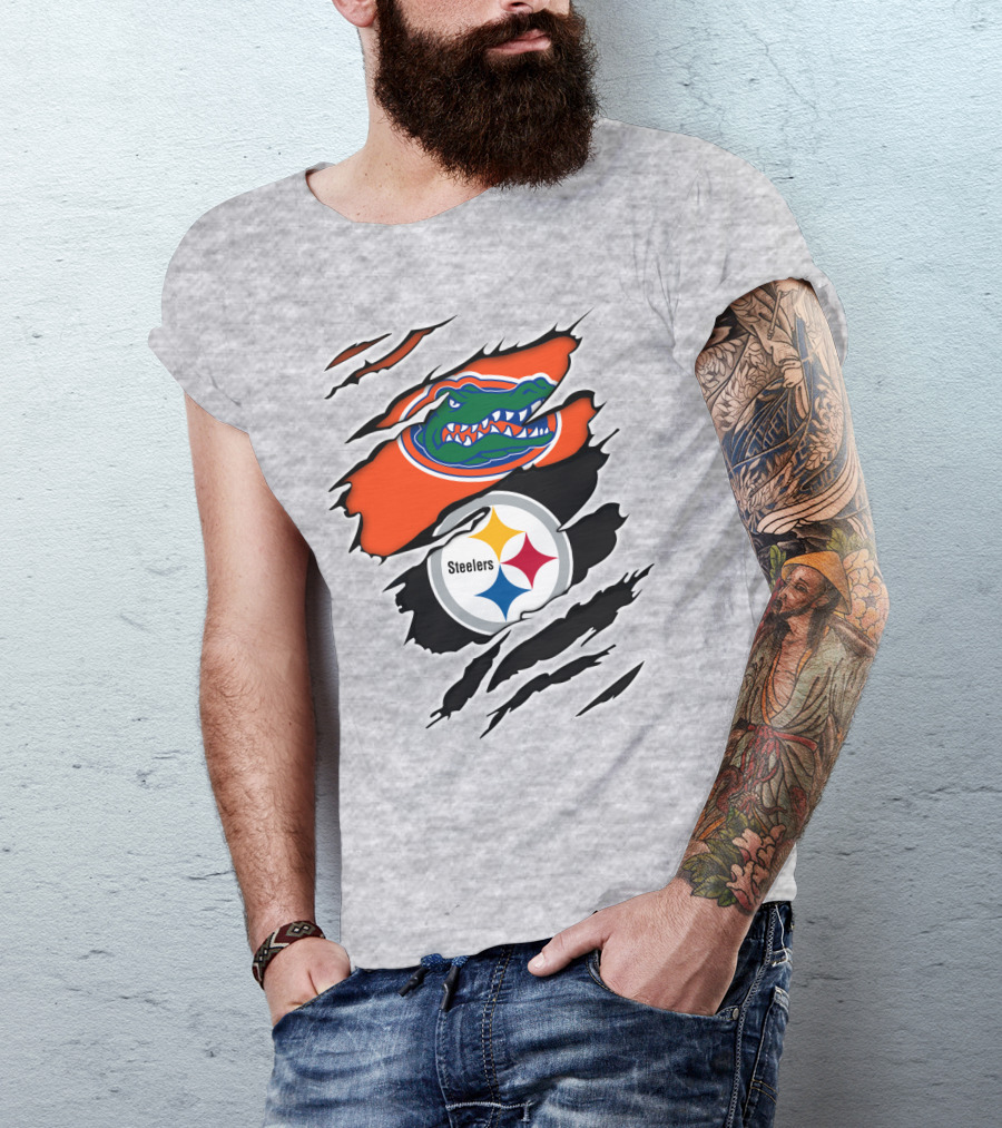 Gators Steelers Florida Football Team Ripped T-Shirt