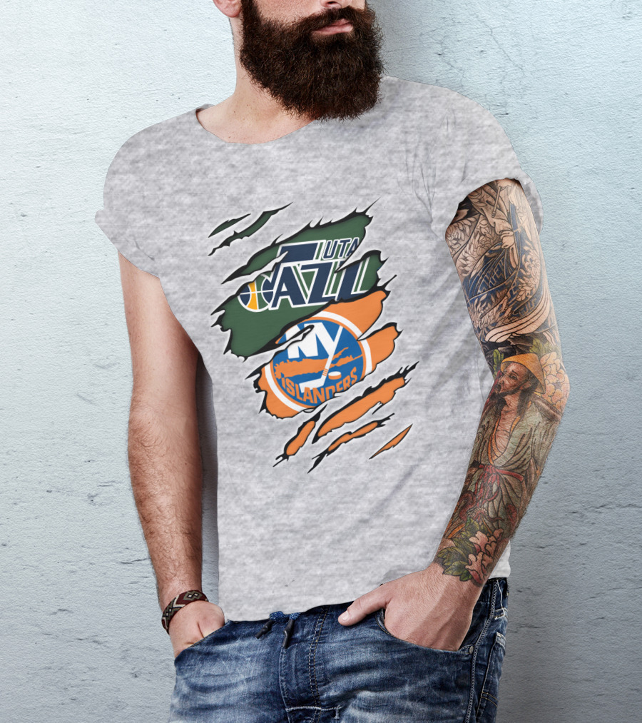 Utah Jazz NY Islanders Team Spirit Collaboration T-Shirt