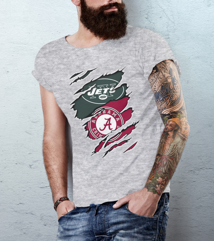 Jets Alabama Crimson Tide Football Logo Torn Ripped T-Shirt