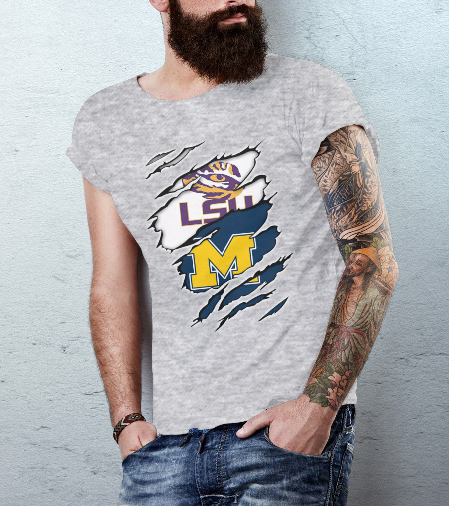 LSU Tigers Michigan Wolverines Claw Logo Mashup T-Shirt