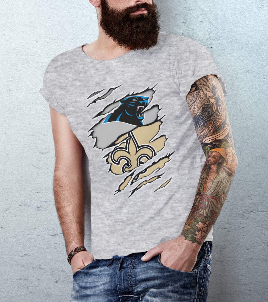 Panther Saint Split Ripped Design Fleur-de-Lis Panther Emblem Fusion T-Shirt