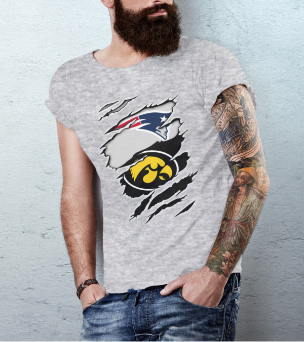 Patriots And Hawkeyes Logos With Torn Effect T-Shirt