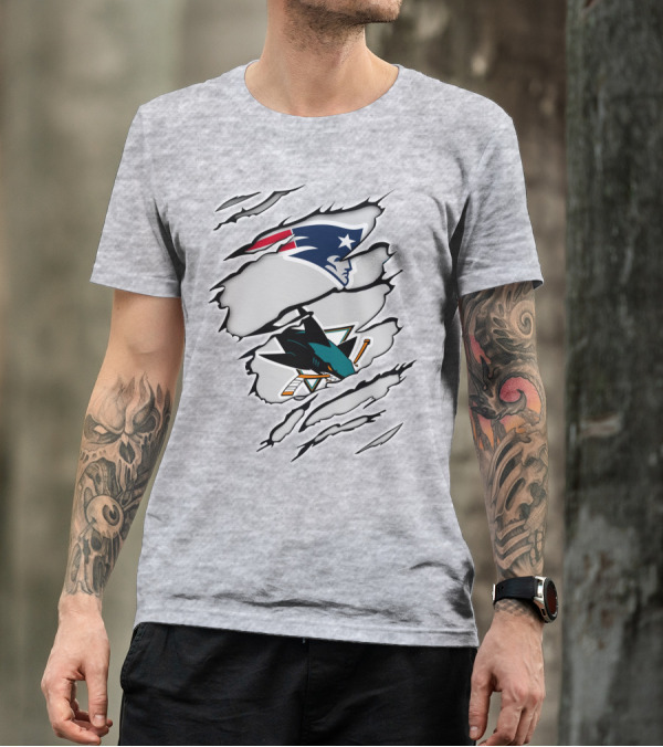 New England Patriots San Jose Sharks Ripped Tear T-Shirt