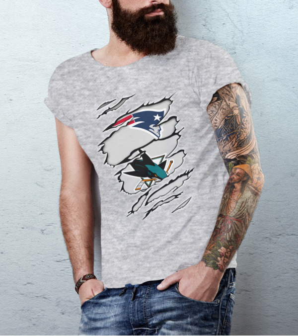 New England Patriots San Jose Sharks Ripped Tear T-Shirt