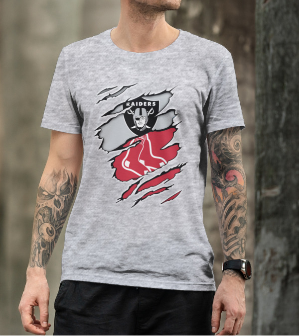 Raiders Red Sox Torn Fabric Mashup T-Shirt