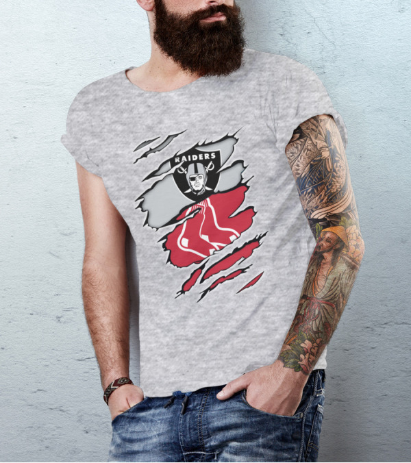 Raiders Red Sox Torn Fabric Mashup T-Shirt