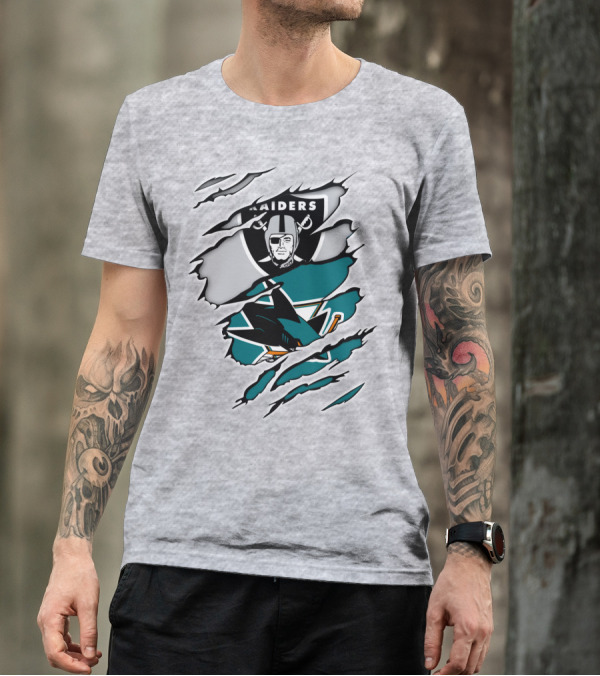Raiders Sharks Logo Ripped T-Shirt