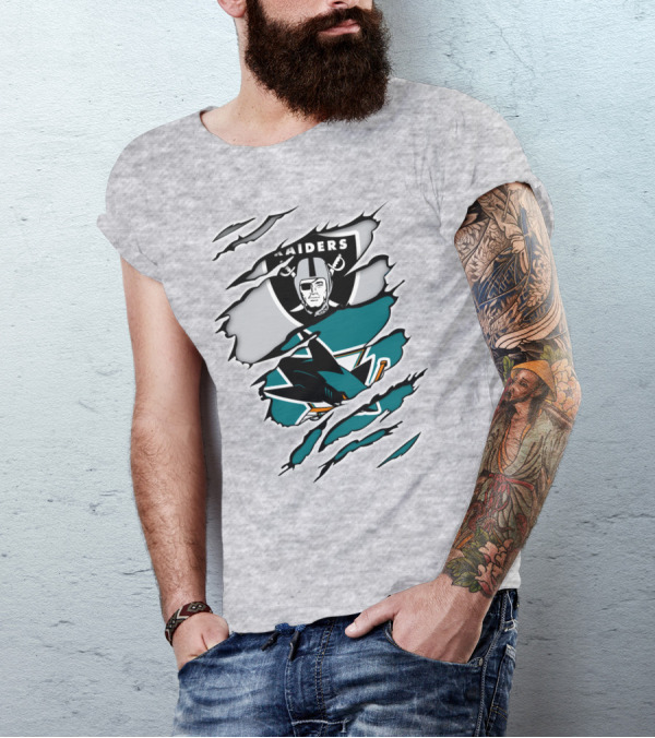 Raiders Sharks Logo Ripped T-Shirt