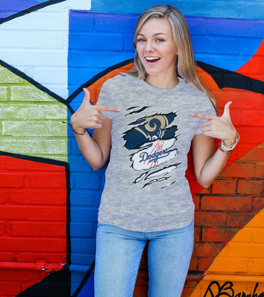 Dodger And Ram Logo Fusion Tearing Effect T-Shirt