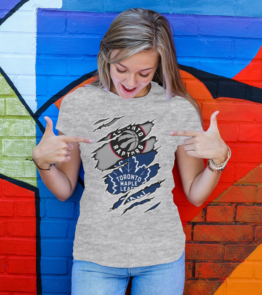 Toronto Raptors Maple Leafs Logo Mashup T-Shirt