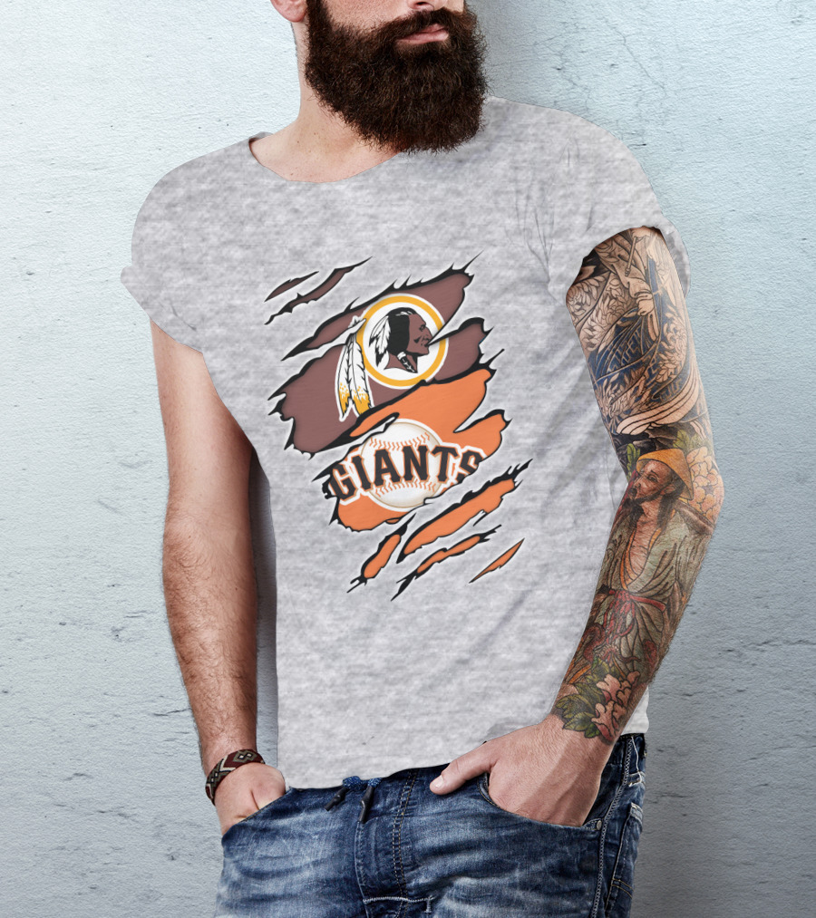 Redskins Giants Logo Mashup Baseball And Football Fan Clash T-Shirt