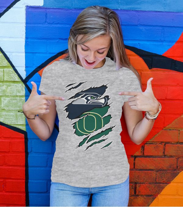 Seahawks Ducks Logo Fusion Featuring Claw Marks T-Shirt