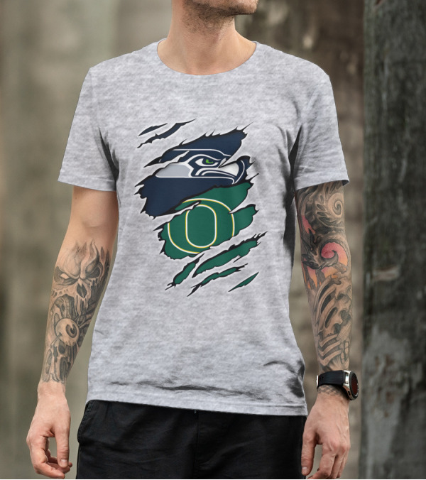 Seahawks Ducks Logo Fusion Featuring Claw Marks T-Shirt