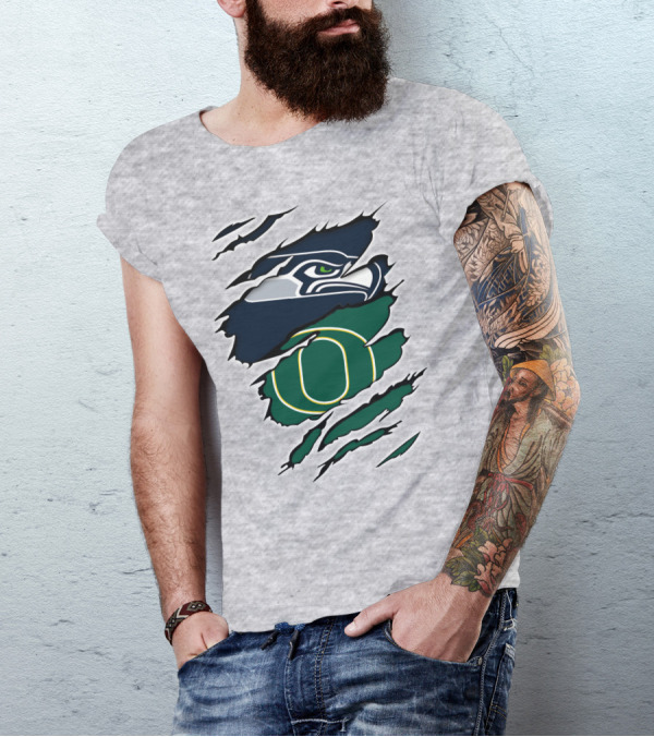 Seahawks Ducks Logo Fusion Featuring Claw Marks T-Shirt