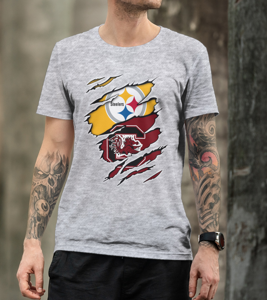 Steelers Gamecocks Logo Mashup With Scratch Marks T-Shirt