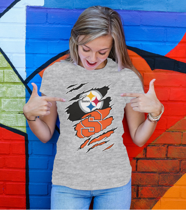 Steelers Syracuse Dual Logo Torn Effect T-Shirt