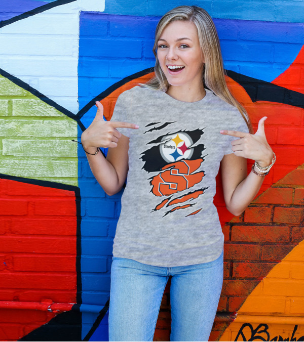 Steelers Syracuse Dual Logo Torn Effect T-Shirt