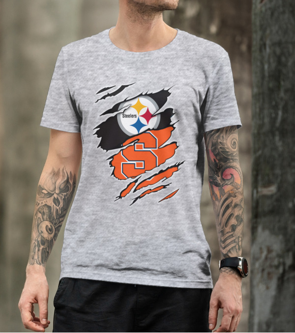Steelers Syracuse Dual Logo Torn Effect T-Shirt