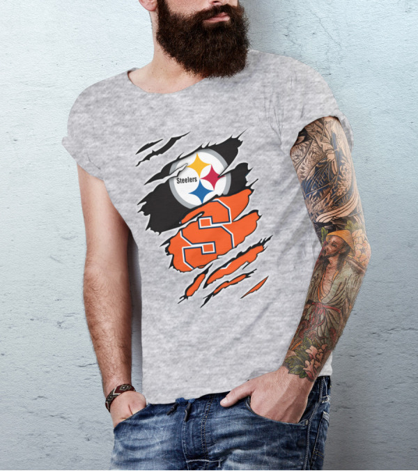 Steelers Syracuse Dual Logo Torn Effect T-Shirt