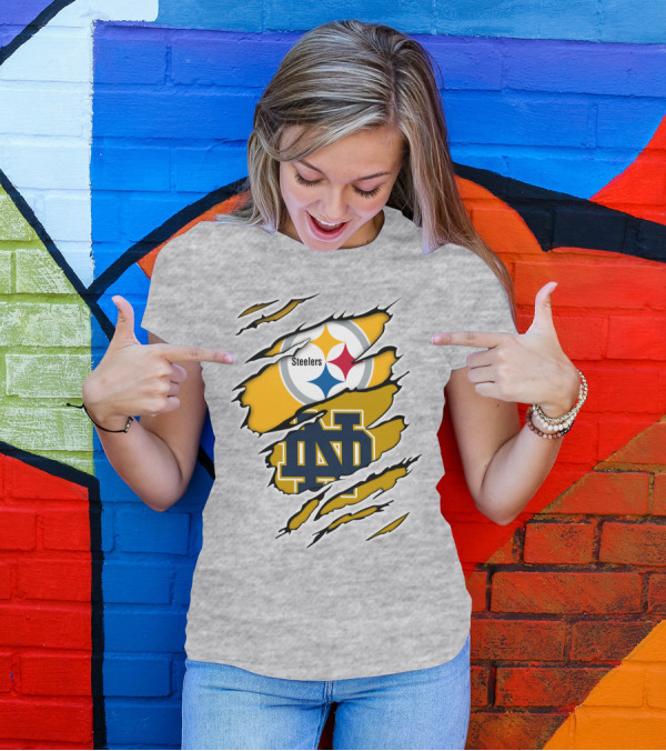 Steelers Notre Dame Logo Ripped T-Shirt