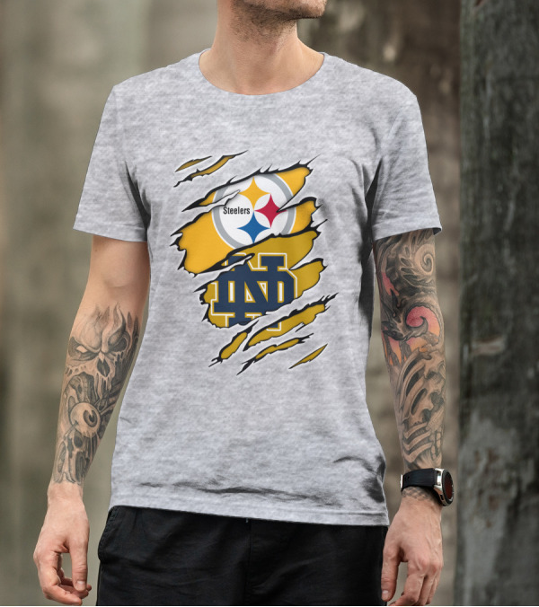 Steelers Notre Dame Logo Ripped T-Shirt