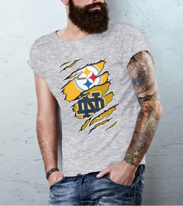 Steelers Notre Dame Logo Ripped T-Shirt