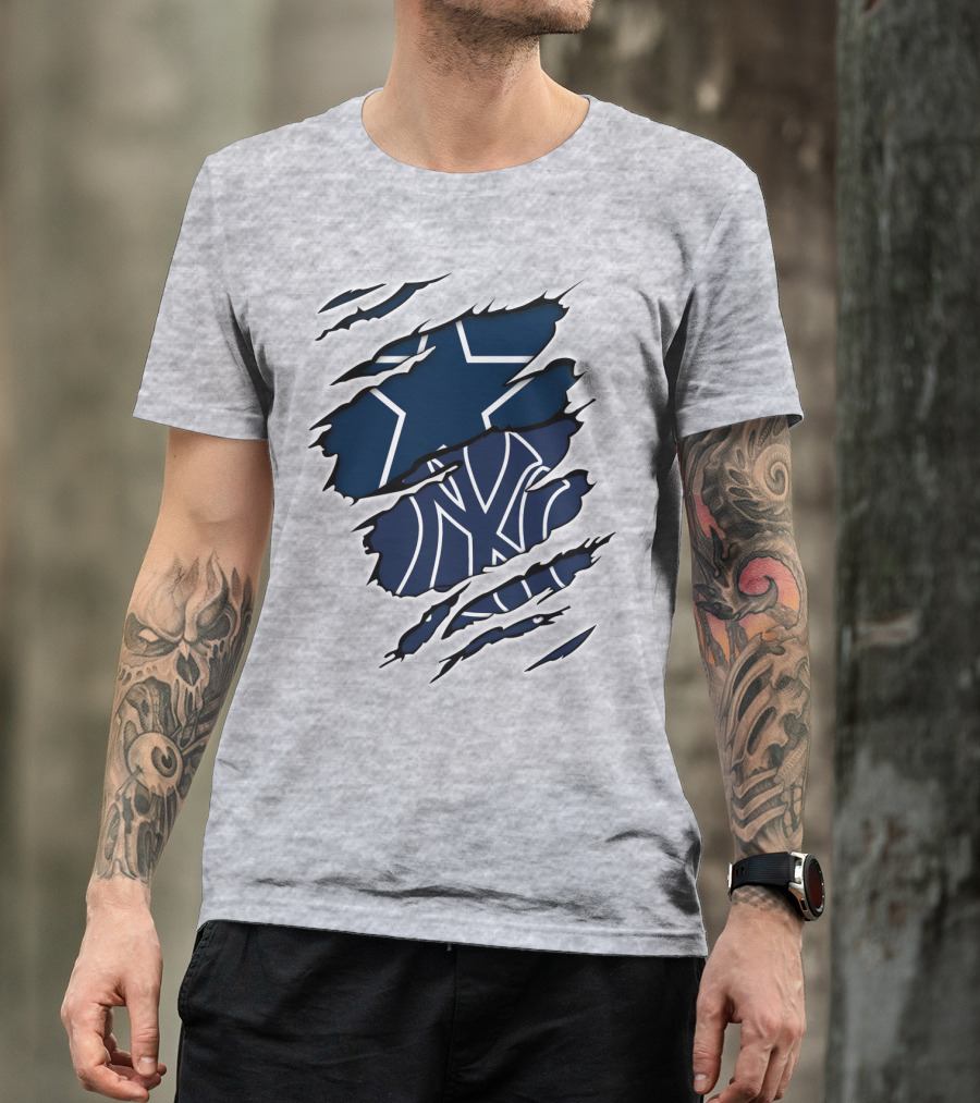 Cowboys Yankees Logos Torn T-Shirt