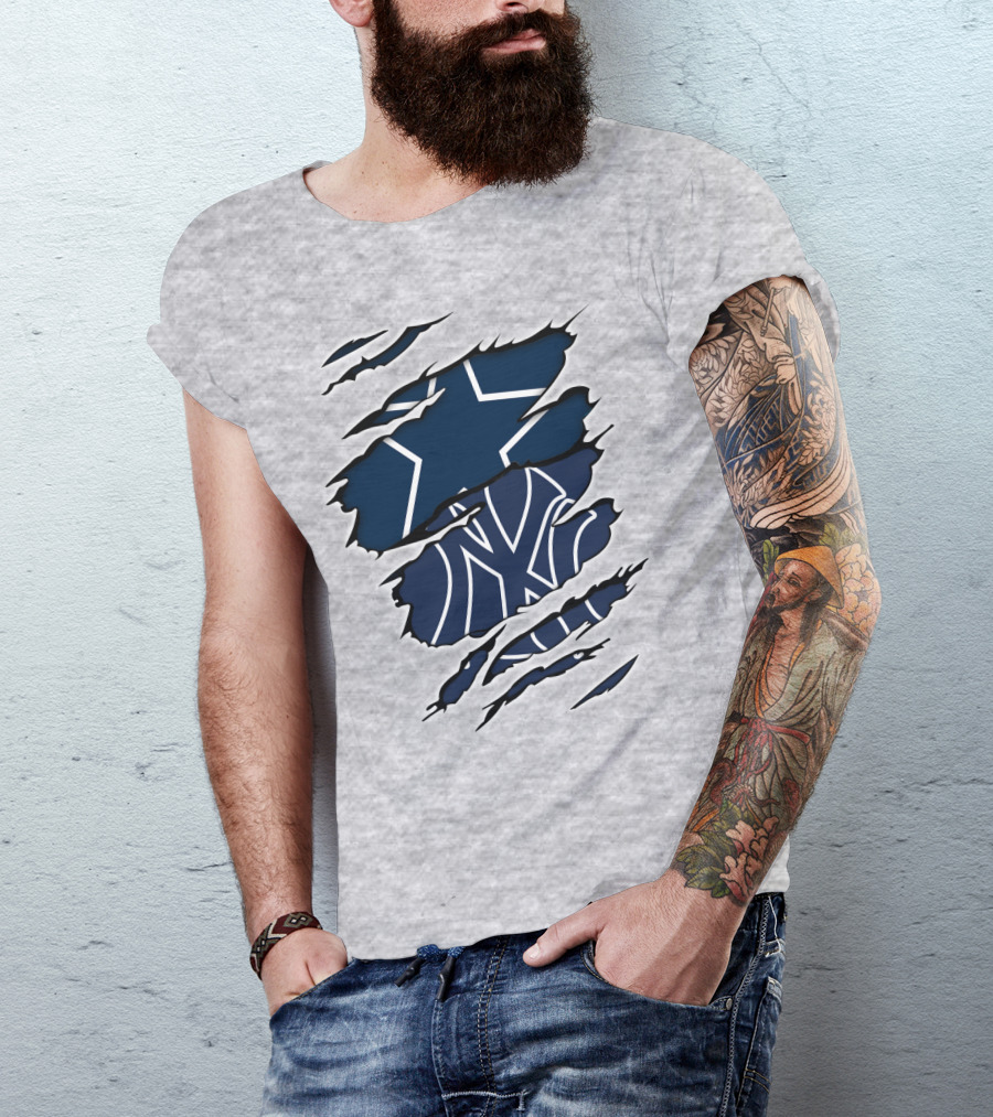 Cowboys Yankees Logos Torn T-Shirt