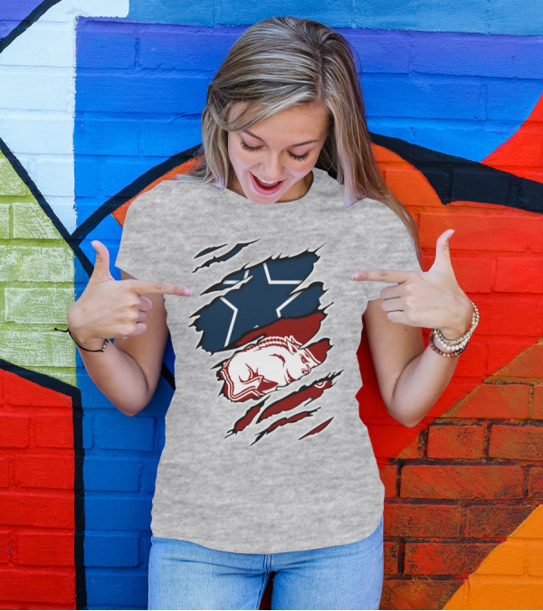 Cowboys Razorbacks Logo Fusion With Star And Hog T-Shirt