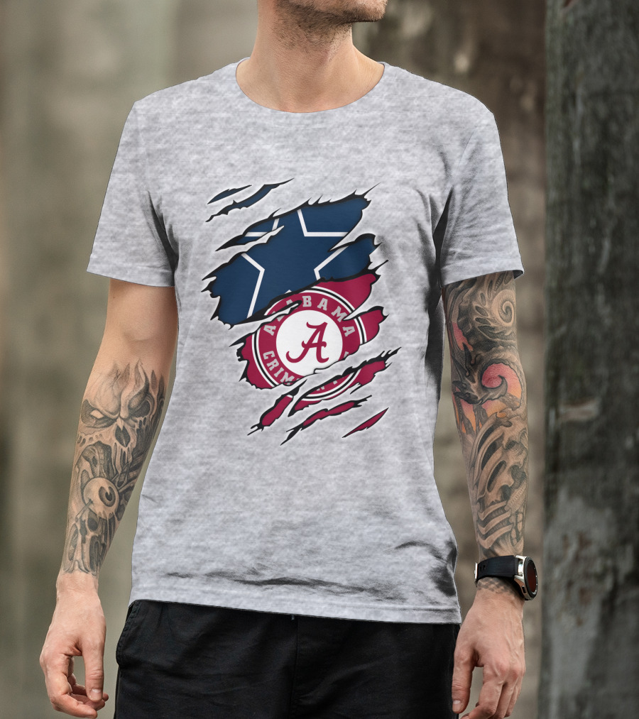 Alabama Crimson Tide Meets Dallas Cowboys Ripped T-Shirt